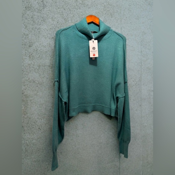 NWT WOMEN’S OVERSIZED COWL NECK RUBBER KNIT SWEATER TEAL BLUE SIZE M - Picture 4 of 4
